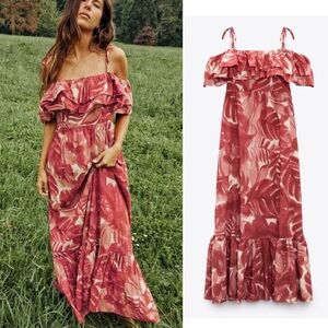 BOGO! Zara Cotton Floral Print Ruffle Maxi Dress Blogger Favorite Small